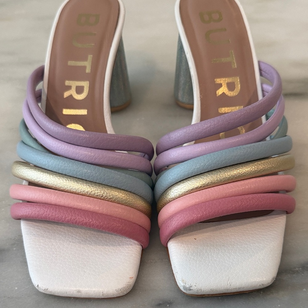 Butrich Pastel Multi-Color Strappy Block Heel Sandals - size 8 EU38